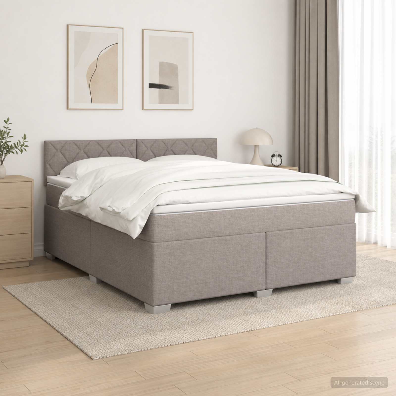 Box Spring Seng med Madras og LED Grbrun 140 x 200 cm Stof