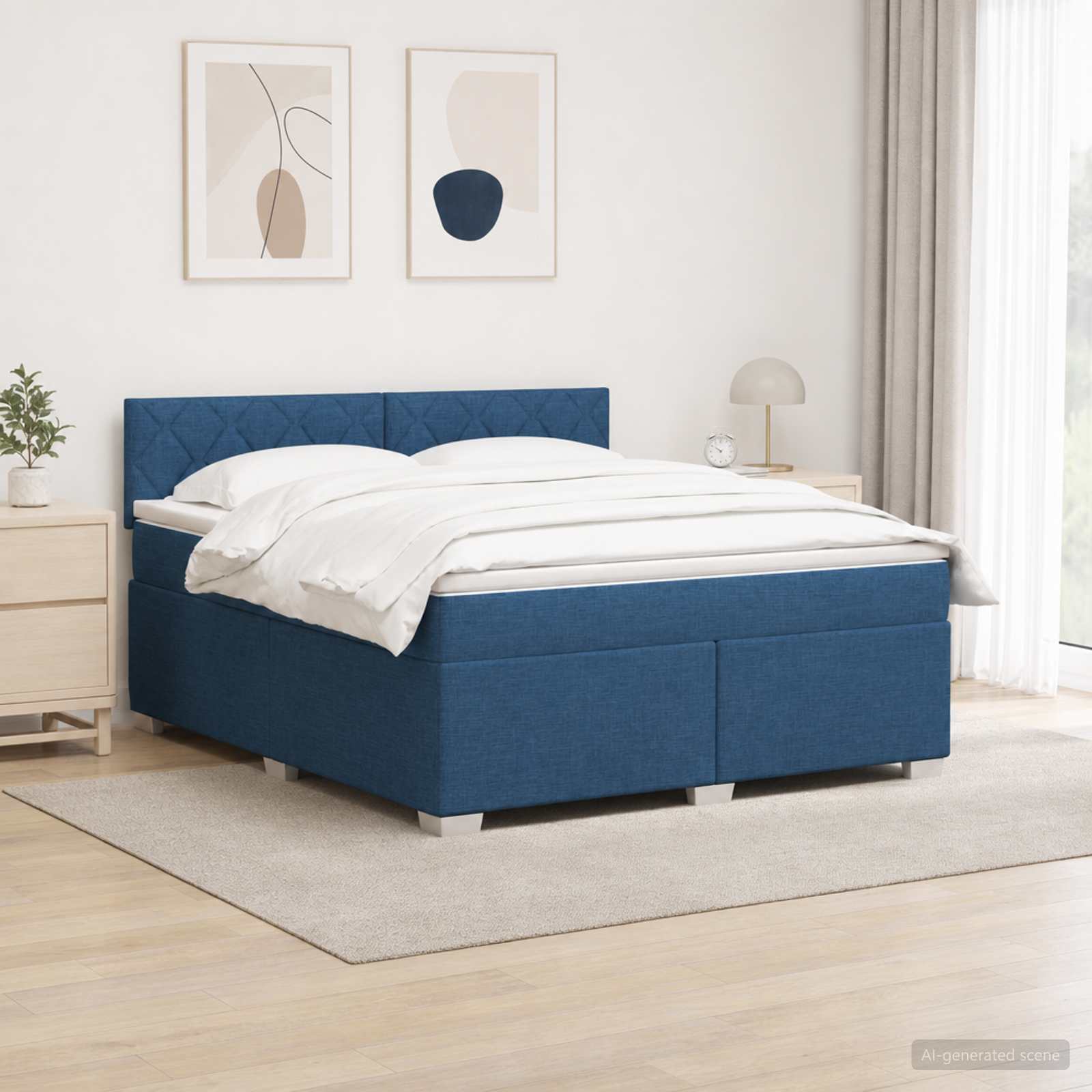 Box Spring Seng med Madras og LED Bl 160 x 200 cm Stof