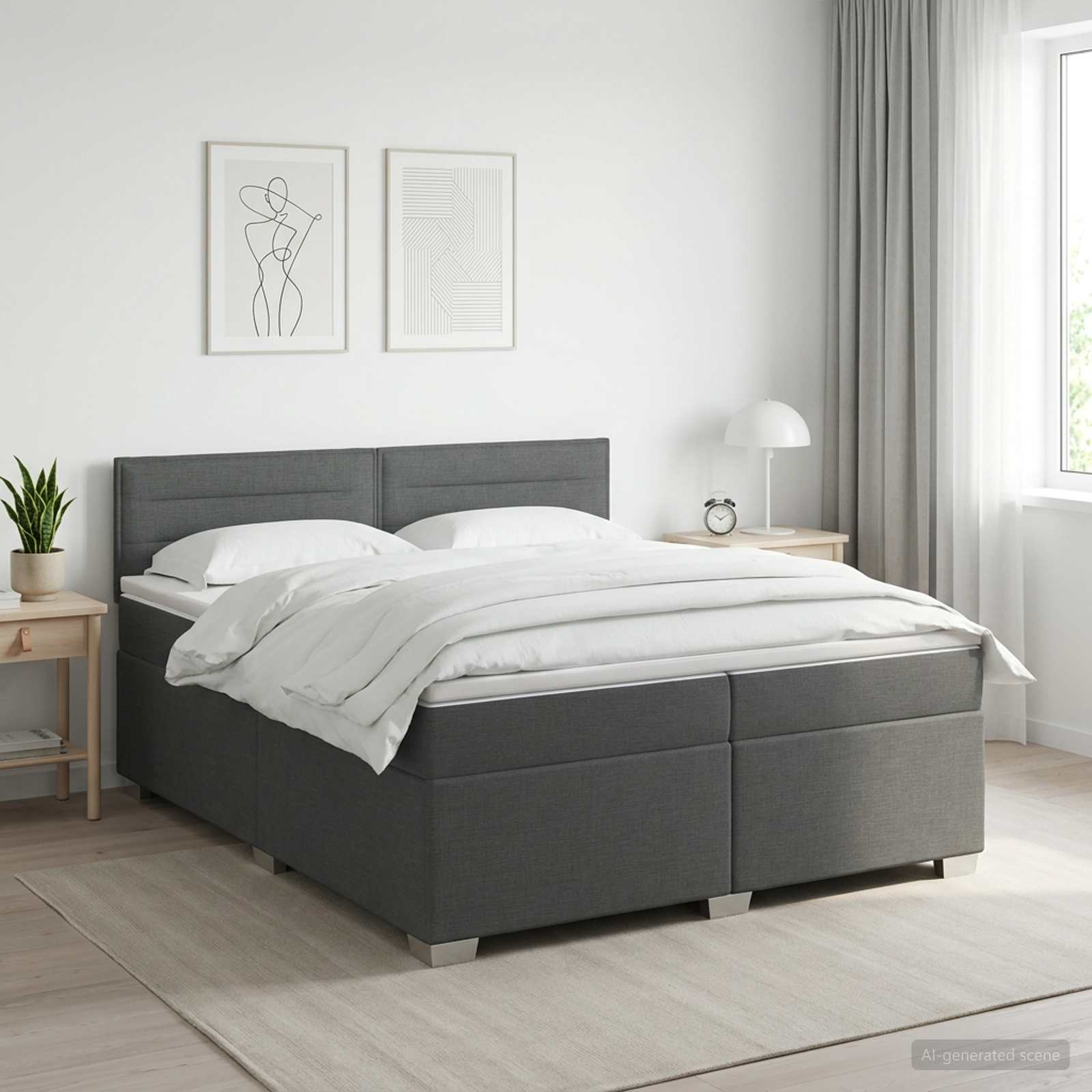 Box Spring Seng med Madras og LED Mrkegr 200 x 200 cm Stof