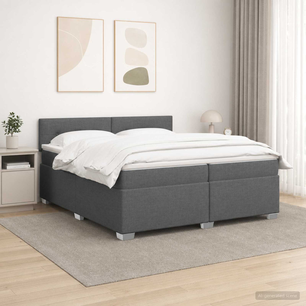 Box Spring Seng med Madras og LED Mrkegr 200 x 200 cm Stof