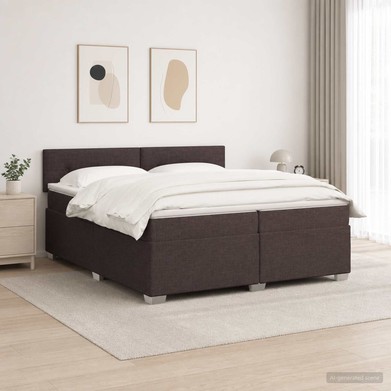 Box Spring Seng med Madras og LED Mrk Brun 200 x 200 cm Stof