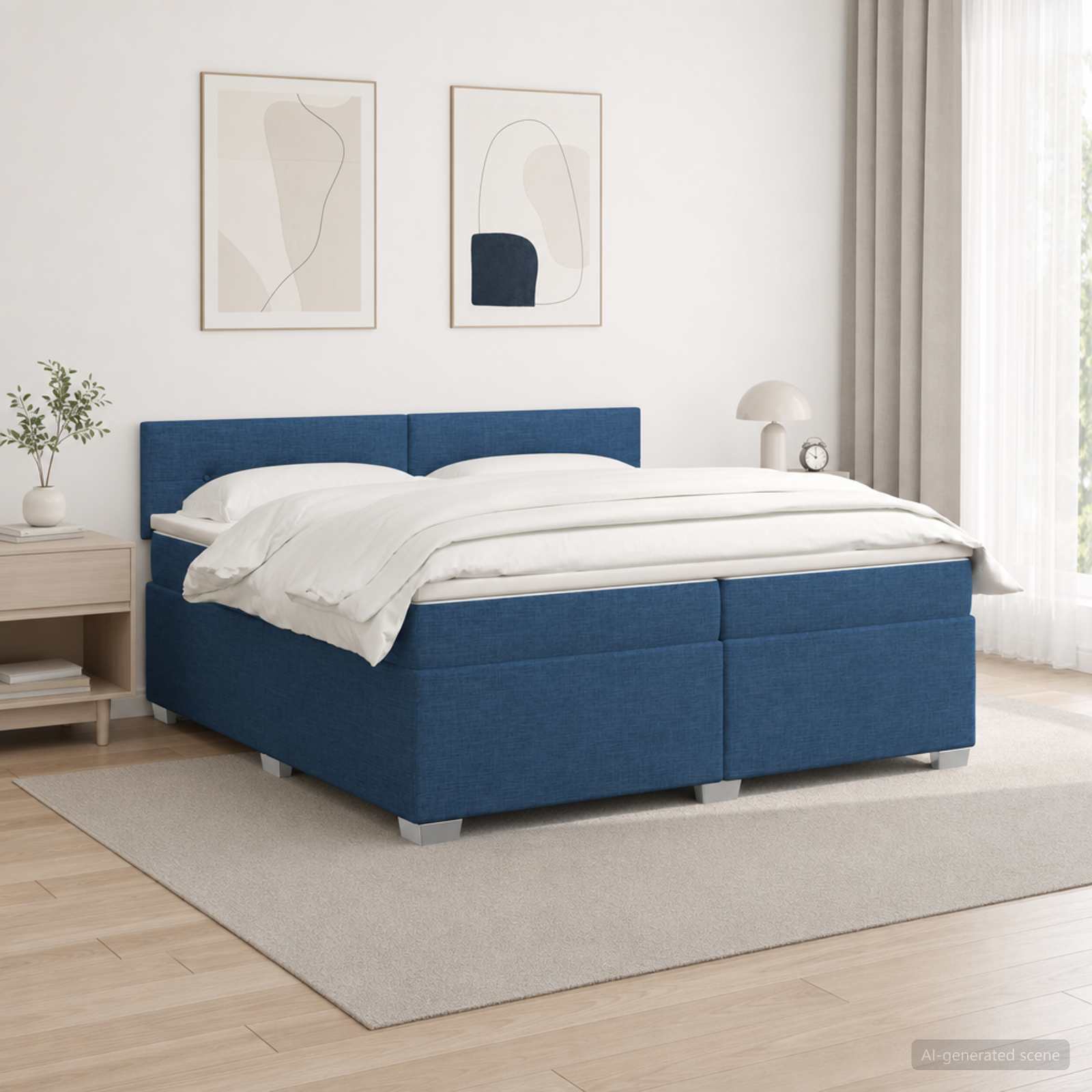 Box Spring Seng med Madras og LED Bl 200 x 200 cm Stof