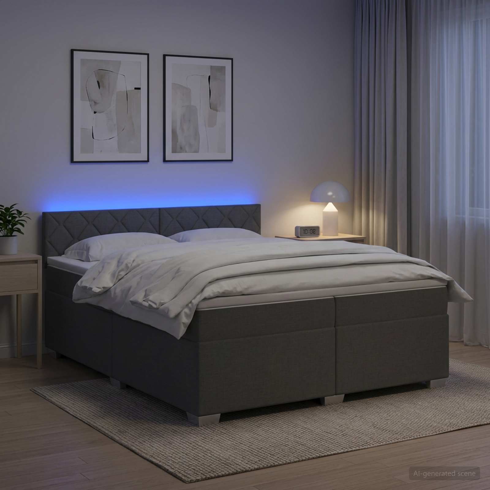 Box Spring Seng med Madras og LED Mrkegr 200 x 200 cm Stof