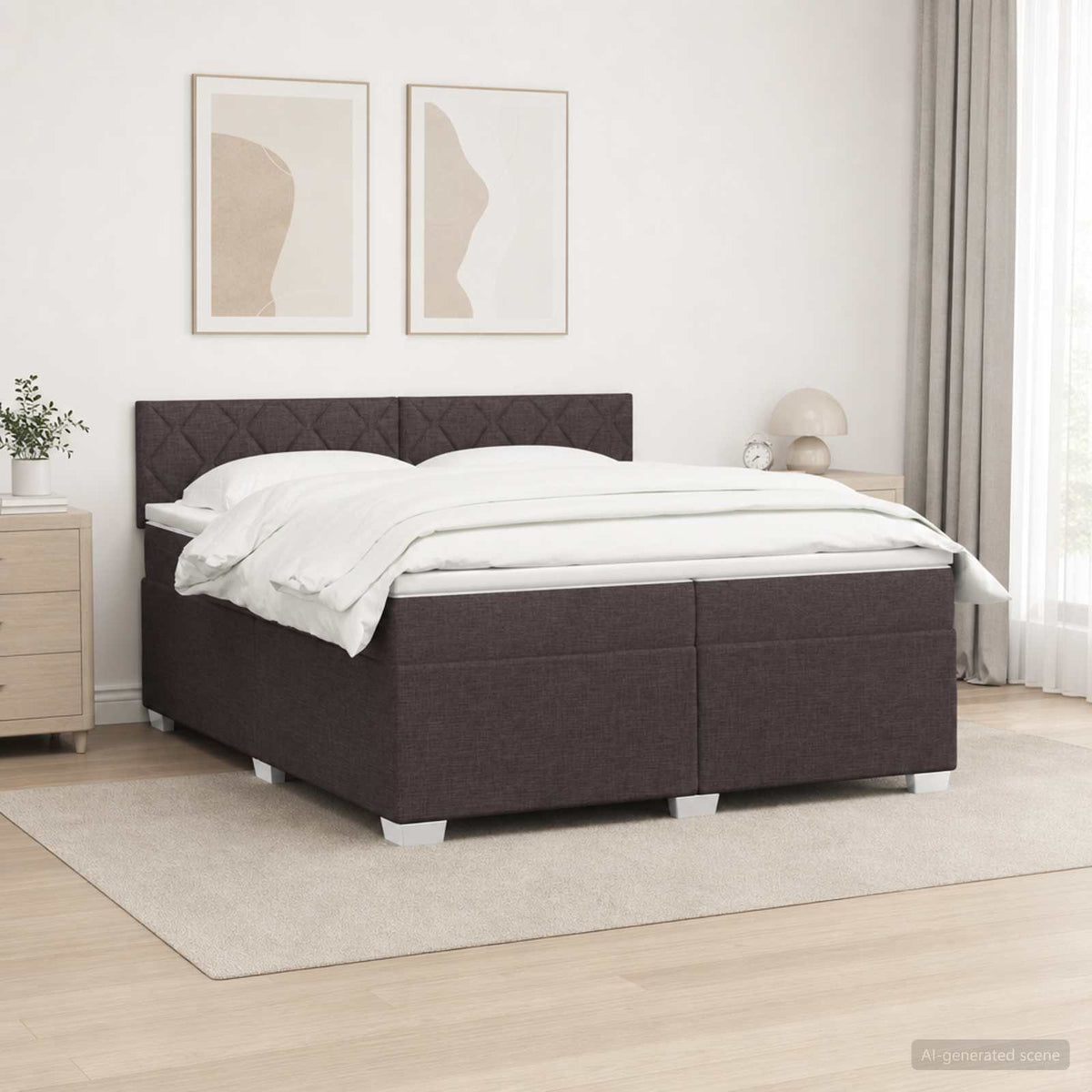 Box Spring Seng med Madras og LED Mrk Brun 200 x 200 cm Stof