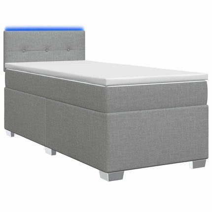 Box Spring Seng med Madras og LED Lysegrå Enkelt Stof