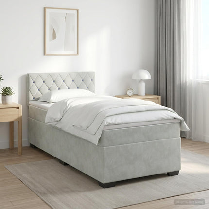 Box Spring Seng med Madras og LED Lysegrå 90 x 200 cm Velour