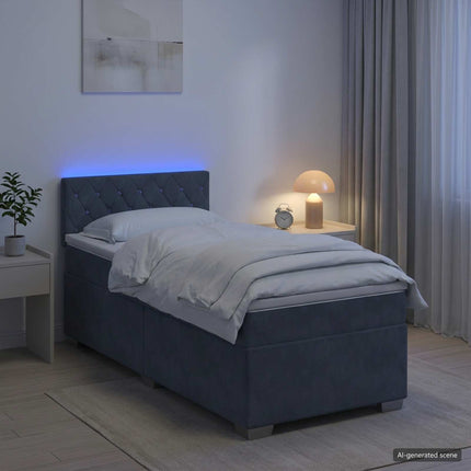 Box Spring Seng med Madras og LED Mørkegrå 80 x 200 cm Velour