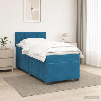 Box Spring Seng med Madras og LED Blå 90 x 190 cm Velour