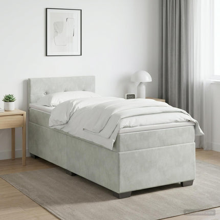 Box Spring Seng med Madras og LED Lysegrå 90 x 200 cm Velour