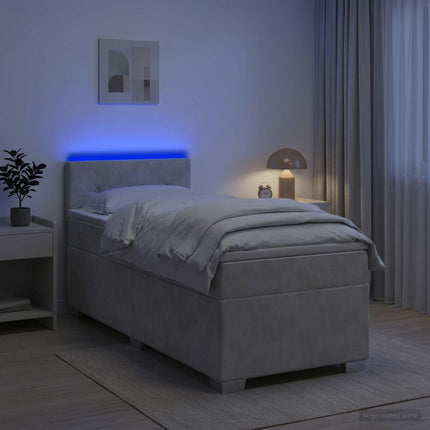 Box Spring Seng med Madras og LED Lysegrå 90 x 200 cm Velour