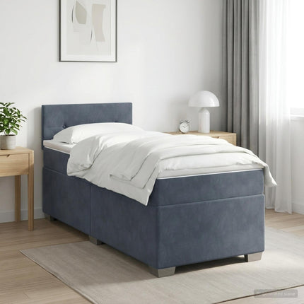 Box Spring Seng med Madras og LED Mørkegrå Enkelt Velour