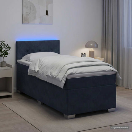 Box Spring Seng med Madras og LED Mørkegrå 90 x 200 cm Velour