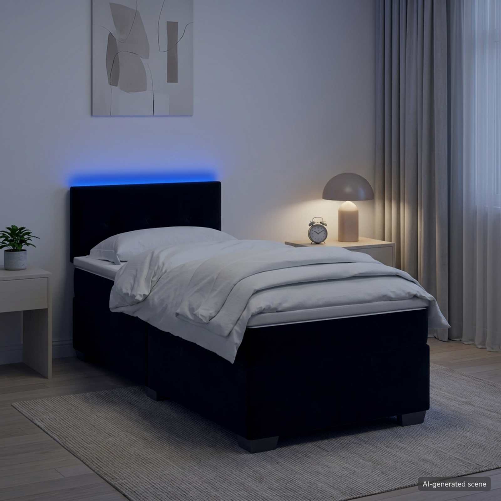 Box Spring Seng med Madras og LED Sort 80 x 200 cm Velour