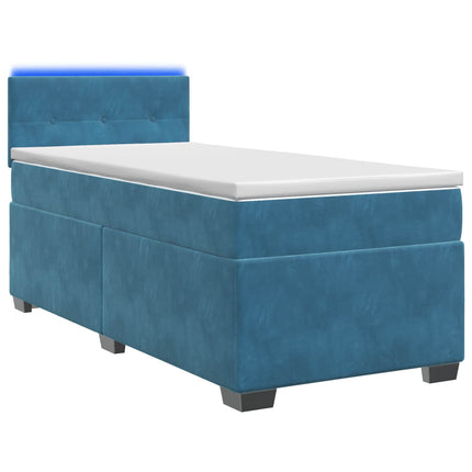 Box Spring Seng med Madras og LED Blå 80 x 200 cm Velour