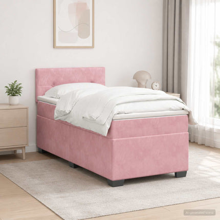 Box Spring Seng med Madras og LED Lyserød 100 x 200 cm Velour