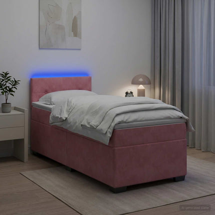 Box Spring Seng med Madras og LED Lyserød 100 x 200 cm Velour