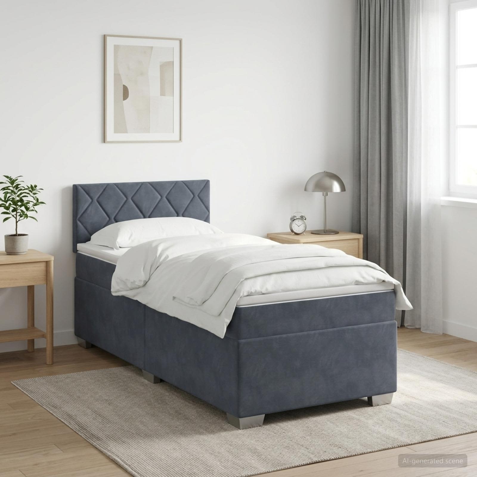 Box Spring Seng med Madras og LED Mrkegr 80 x 200 cm Velour