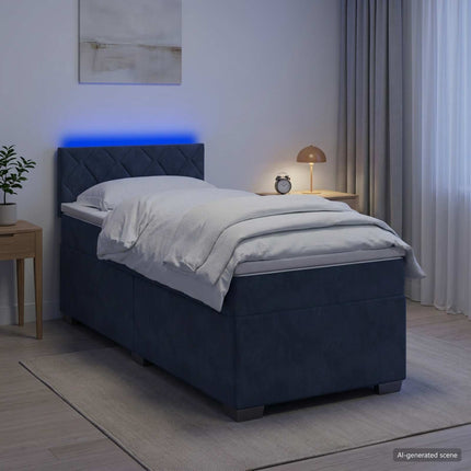 Box Spring Seng med Madras og LED Mørkegrå 90 x 200 cm Velour