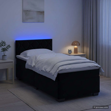 Box Spring Seng med Madras og LED Sort 90 x 200 cm Velour