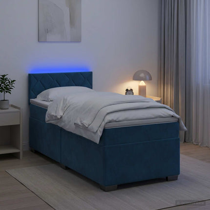 Box Spring Seng med Madras og LED Blå 90 x 190 cm Velour