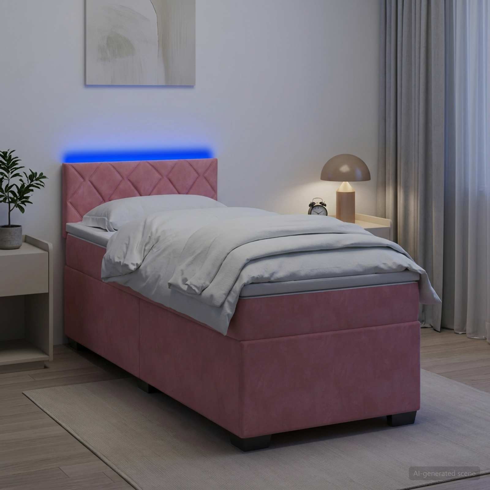 Box Spring Seng med Madras og LED Lyserd 90 x 200 cm Velour