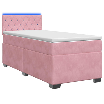 Box Spring Seng med Madras og LED Lyserød 90 x 200 cm Velour
