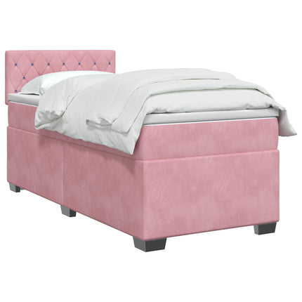 Box Spring Seng med Madras og LED Lyserød 90 x 200 cm Velour