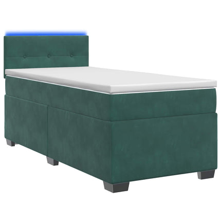 Box Spring Seng med Madras og LED Mørkegrøn 90 x 200 cm Velour