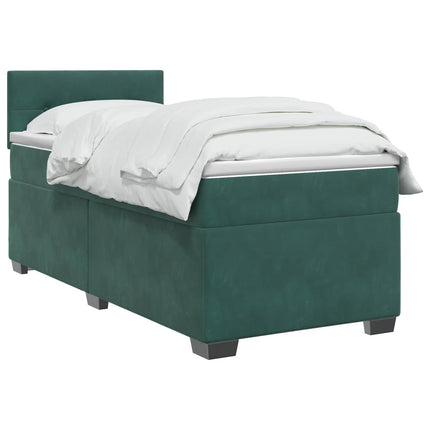 Box Spring Seng med Madras og LED Mørkegrøn 90 x 200 cm Velour