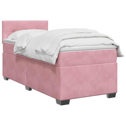 Box Spring Seng med Madras og LED Lyserød 90 x 200 cm Velour