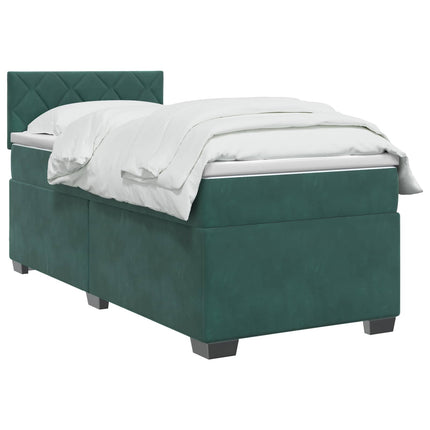 Box Spring Seng med Madras og LED Mørkegrøn 100 x 200 cm Velour