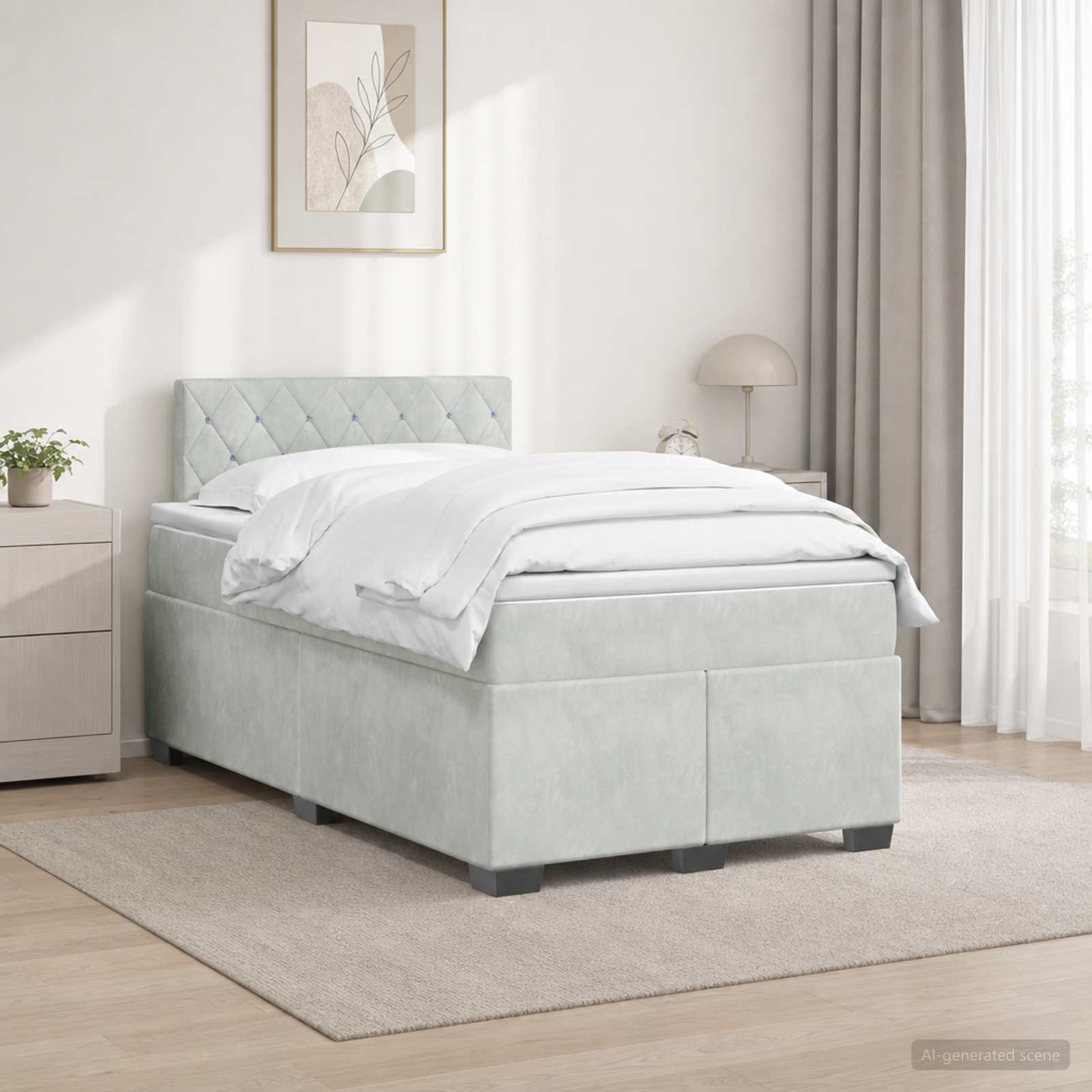 Box Spring Seng med Madras og LED Lysegr 120 x 190 cm Velour