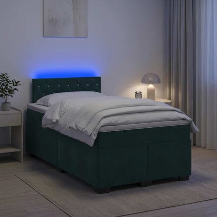 Box Spring Seng med Madras og LED Mørkegrøn 120 x 190 cm Velour