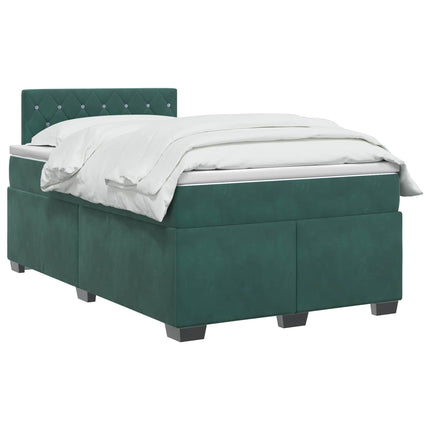 Box Spring Seng med Madras og LED Mørkegrøn 120 x 190 cm Velour
