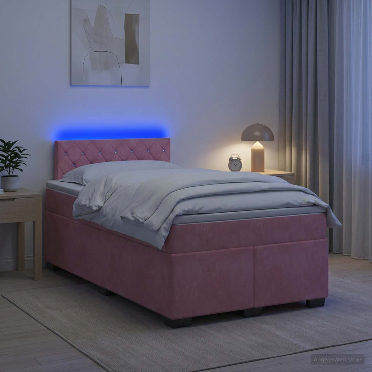 Box Spring Seng med Madras og LED Lyserd 120 x 200 cm Velour