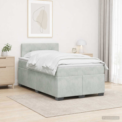 Box Spring Seng med Madras og LED Lysegrå 120 x 190 cm Velour