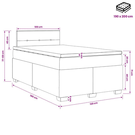 Box Spring Seng med Madras og LED Mørkegrå 120 x 190 cm Velour