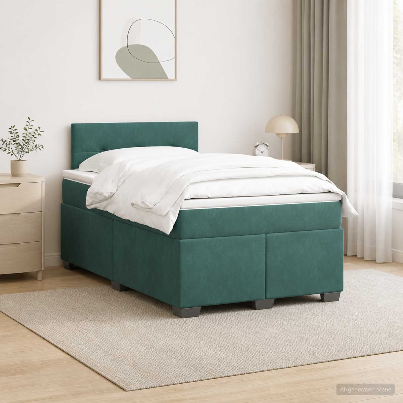 Box Spring Seng med Madras og LED Mrkegrn 120 x 190 cm Velour