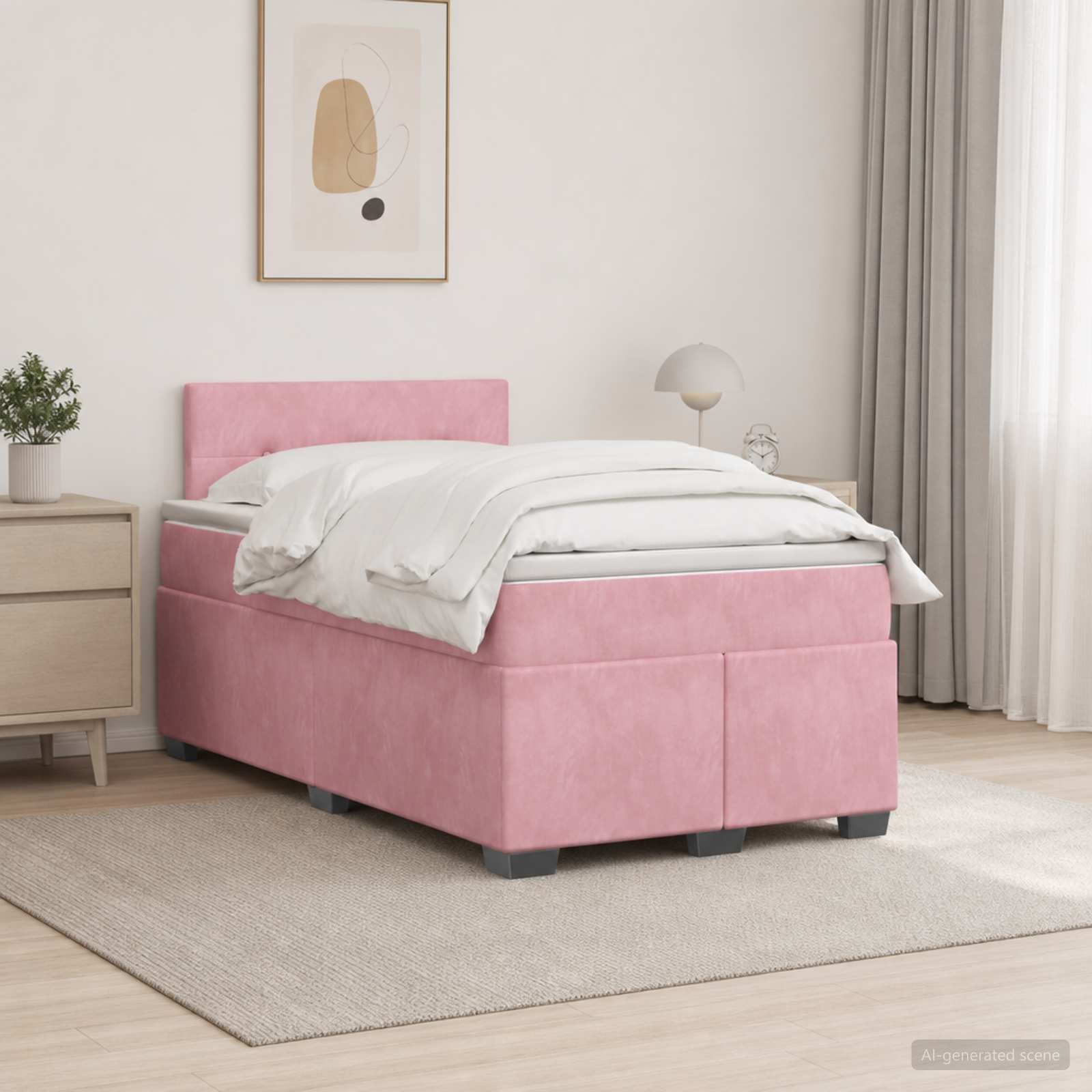Box Spring Seng med Madras og LED Lyserd 120 x 190 cm Velour