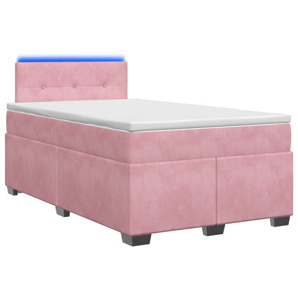 Box Spring Seng med Madras og LED Lyserød 120 x 190 cm Velour