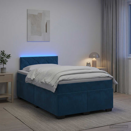 Box Spring Seng med Madras og LED Blå 120 x 190 cm Velour