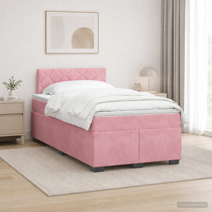 Box Spring Seng med Madras og LED Lyserød 120 x 200 cm Velour