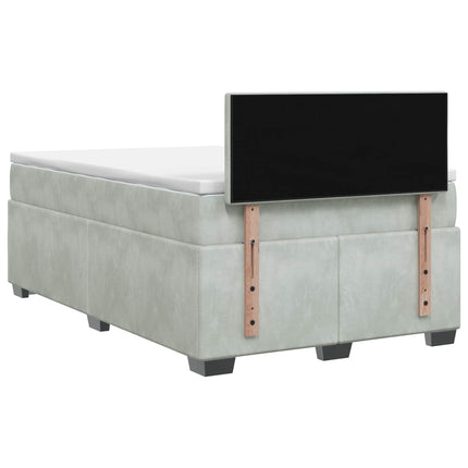 Box Spring Seng med Madras og LED Lysegrå 140 x 190 cm Velour