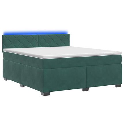 Box Spring Seng med Madras og LED Mørkegrøn 140 x 190 cm Velour