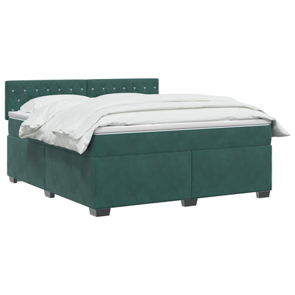 Box Spring Seng med Madras og LED Mørkegrøn 140 x 200 cm Velour