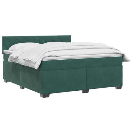 Box Spring Seng med Madras og LED Mørkegrøn 140 x 200 cm Velour