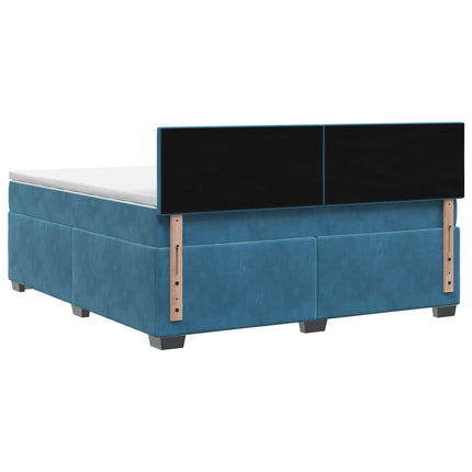 Box Spring Seng med Madras og LED Blå 140 x 200 cm Velour