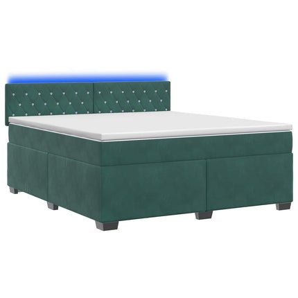 Box Spring Seng med Madras og LED Mørkegrøn 160 x 200 cm Velour