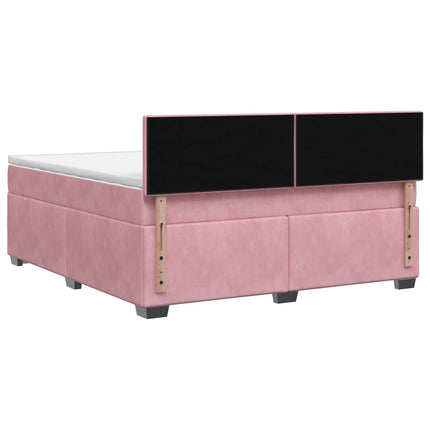 Box Spring Seng med Madras og LED Lyserød 160 x 200 cm Velour