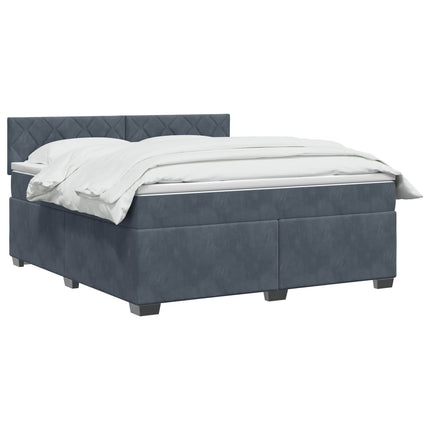 Box Spring Seng med Madras og LED Mørkegrå 160 x 200 cm Velour
